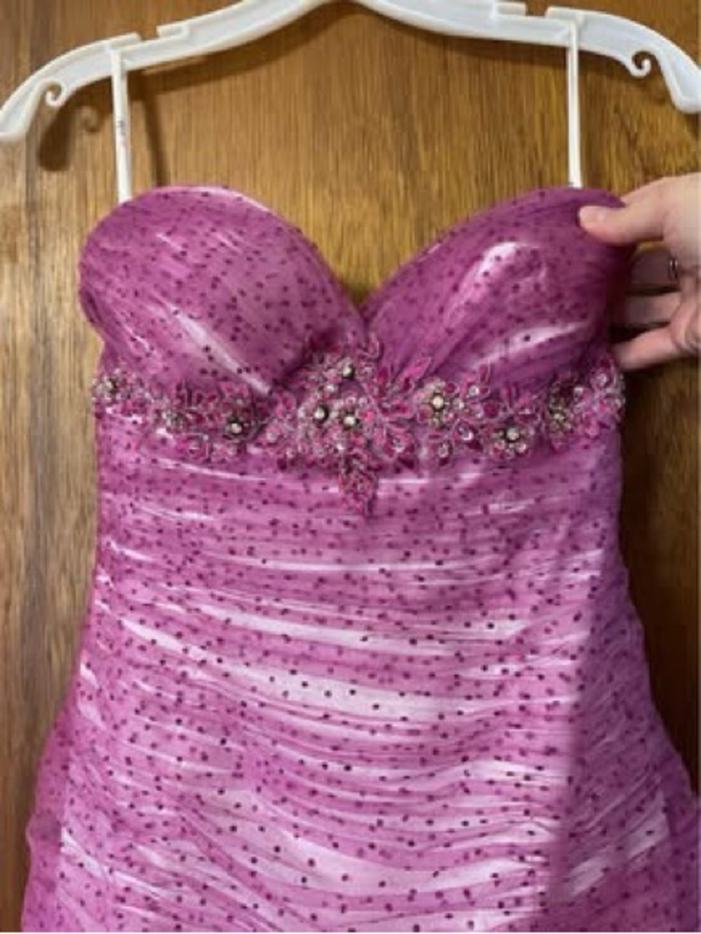 Strapless Pink Beaded Prom Dress